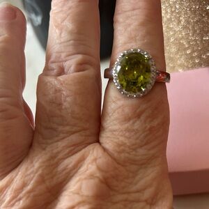 Vintage Swarovski green crystal‎ 925 Sterling Silver Ring size 9